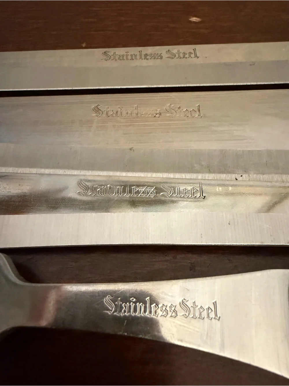 Vintage Interpur Japan Stainless Steel Carving Set 3 Knives 1 Fork Wood Handle
